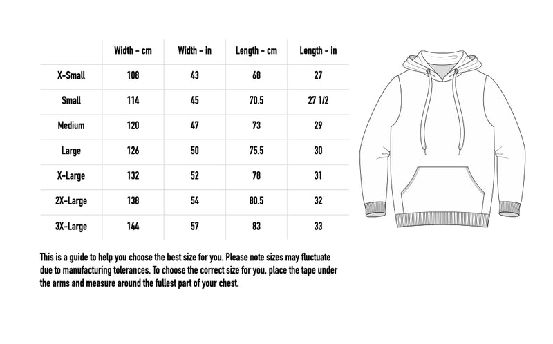 Size chart for Sunflower Hoodie - Ecru